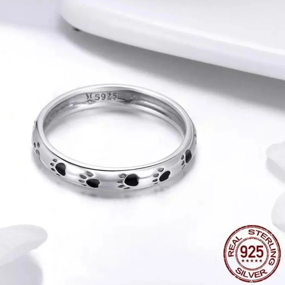 925 Sterling Silver Stackable Dog Cat Footprints Ring - Picture 4 of 6